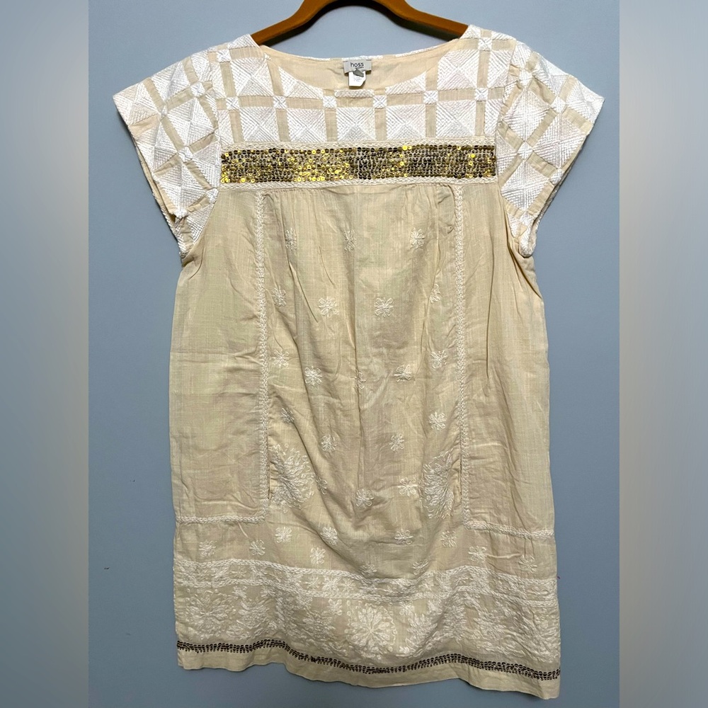 Hoss Intropia cute little cotton dress with various embroidery and gold sequins